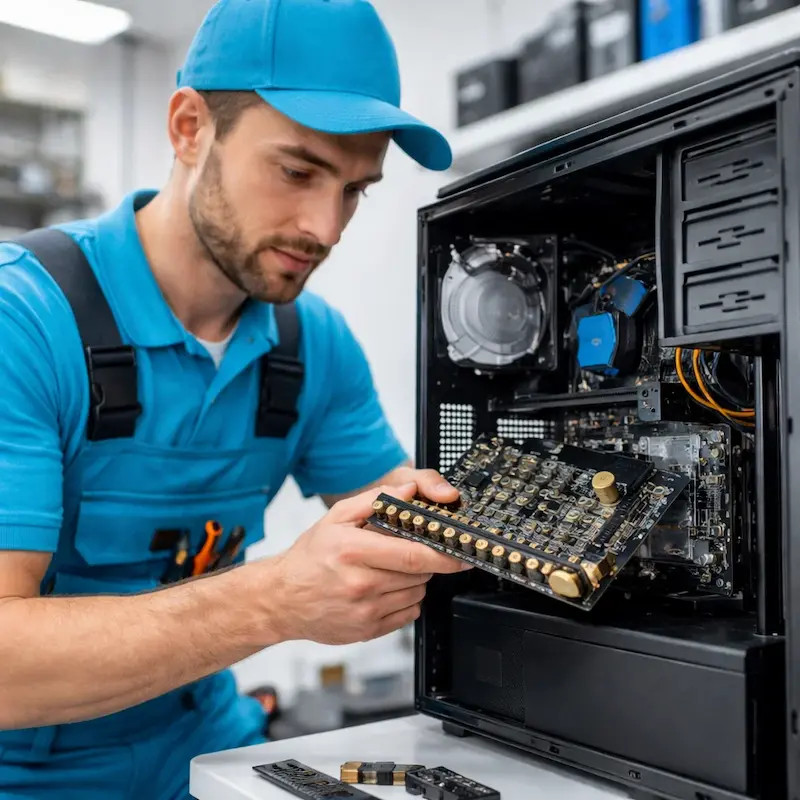 Мастер устанавливает звуковую карту на ПК в Ступино